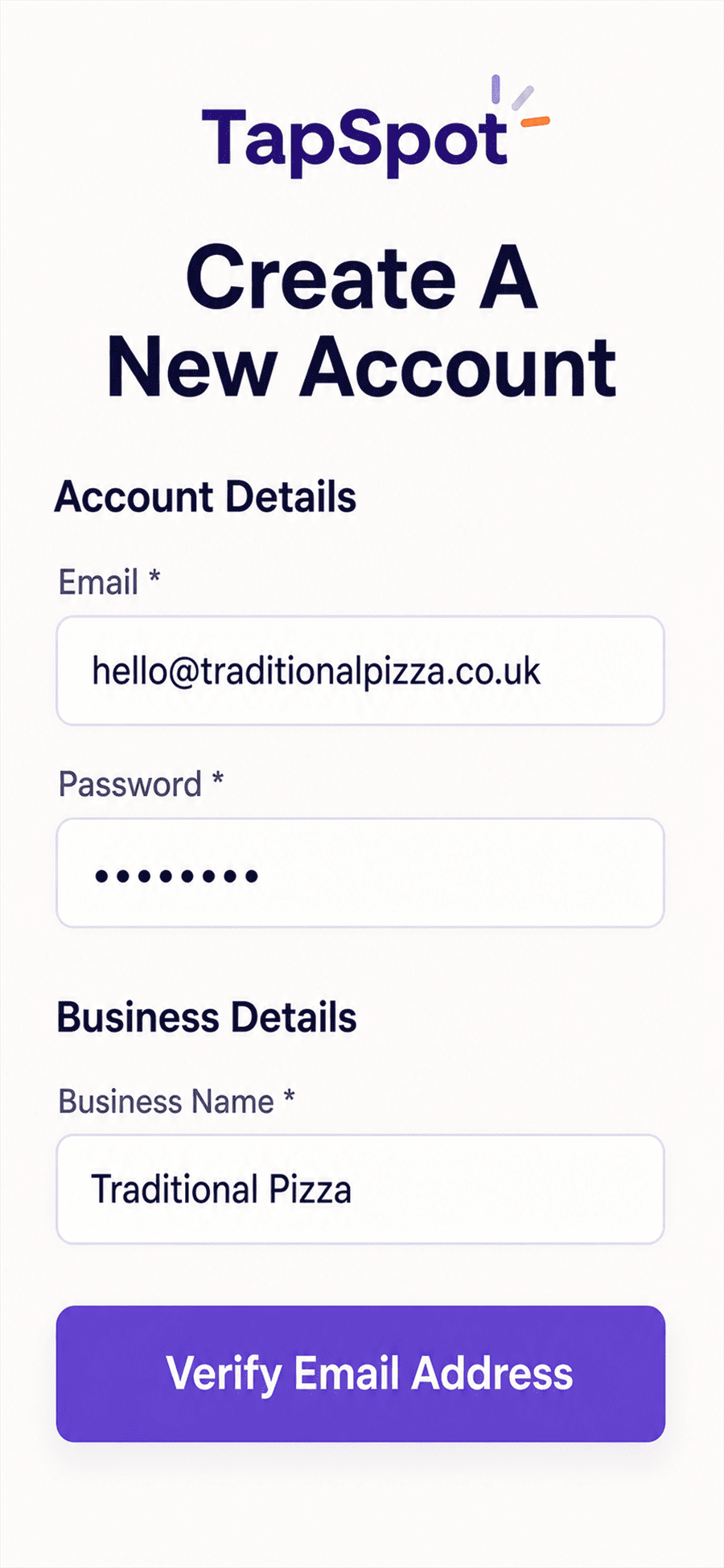 TapSpot onboarding wizard screen